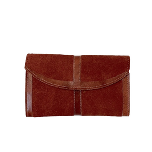 BRAZILIAN Suede Leather Trifold Wallet with Key Valet Rust Brown